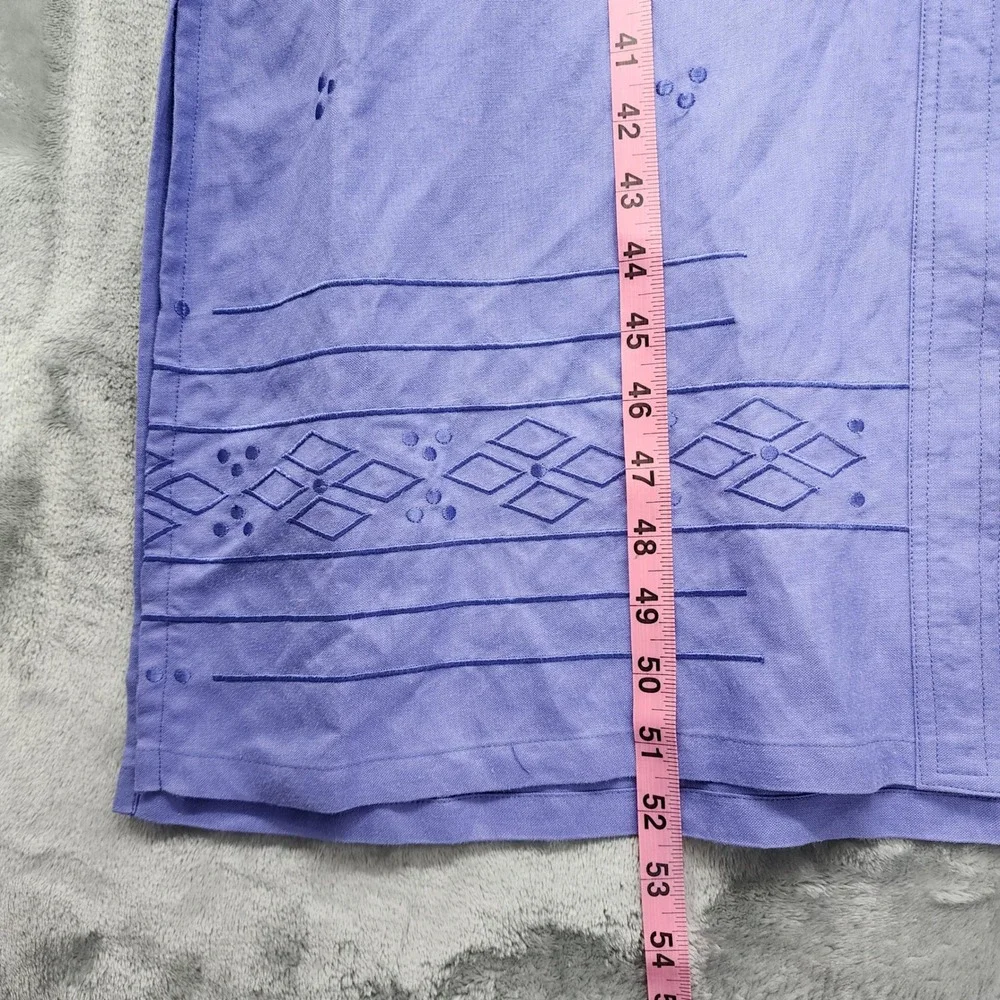 Vintage JA STUDIO Dress Womens L Purple Rami Rayon Blend Embroidered Belted Midi